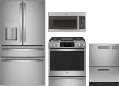 4 Piece Package Includes Refrigerator, Range, Microwave And Dishwasher